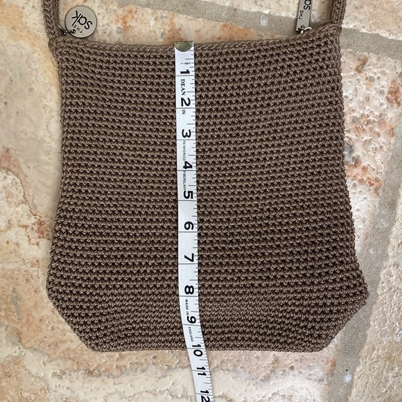 The Sak Double Handle Crochet Purse hand bag shoulder bag beige zipper top small - Picture 13 of 16